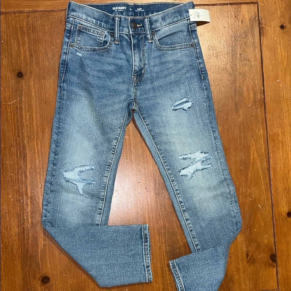 Old Navy Boy's Light Blue Ripped Slim Jeans